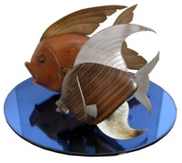 Two American Art Deco Fish on Cobalt Mirror